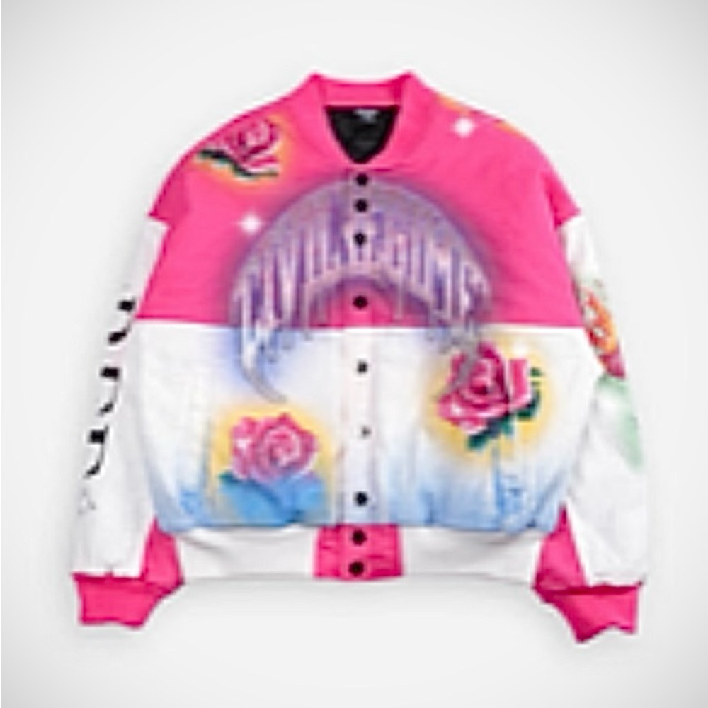 Civil Regime pink and white Graphic Bomber Jacket